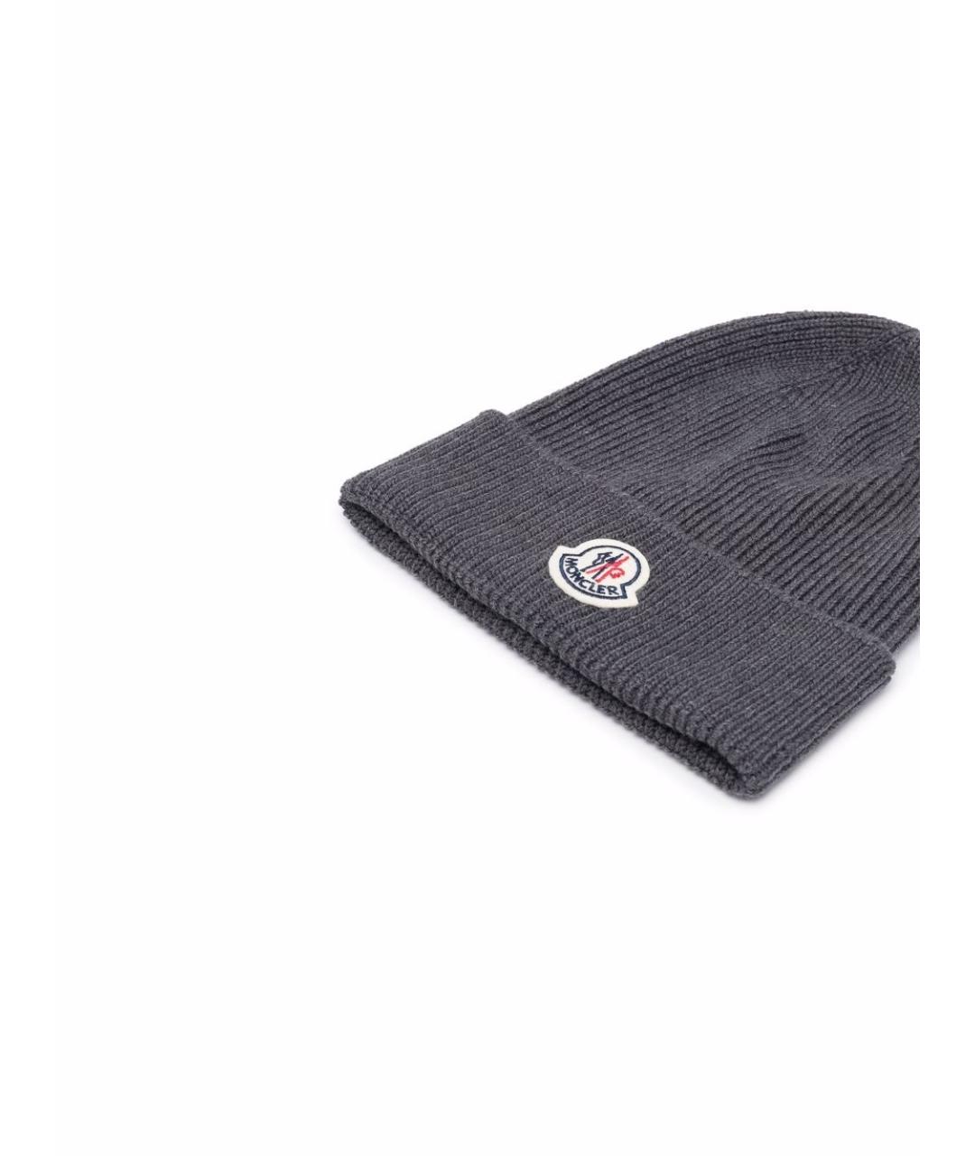 MONCLER Антрацитовая шерстяная шапка, фото 2
