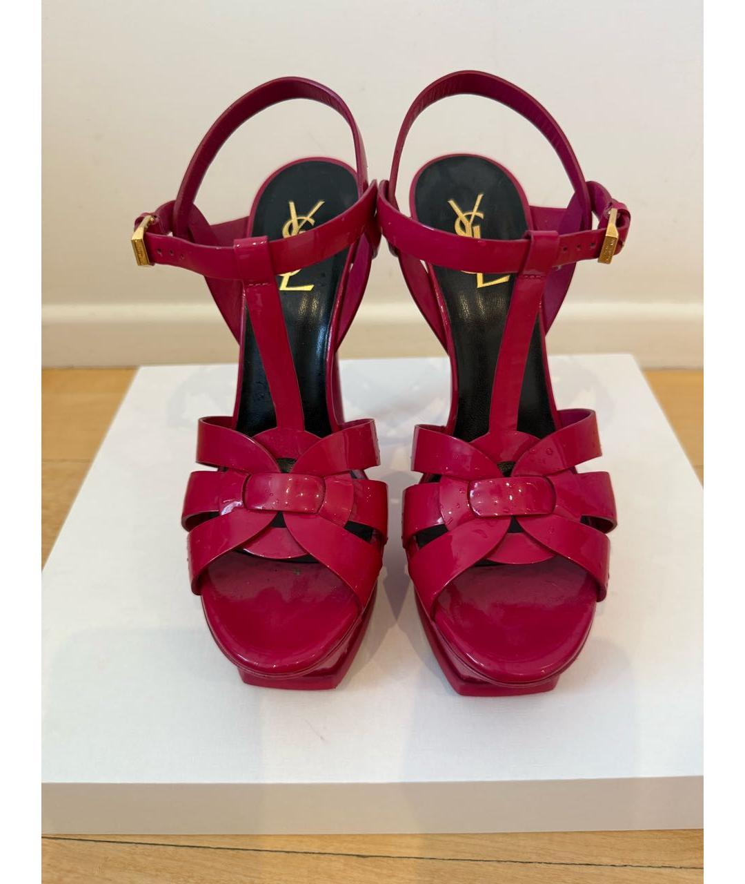 SAINT LAURENT Фуксия босоножки из лакированной кожи, фото 2