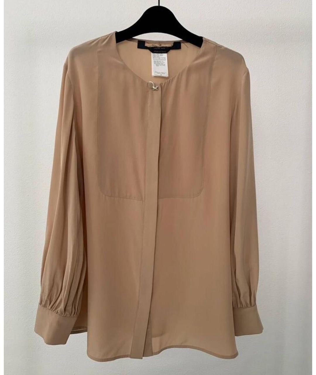 MAX MARA Бежевая шелковая блузы, фото 7