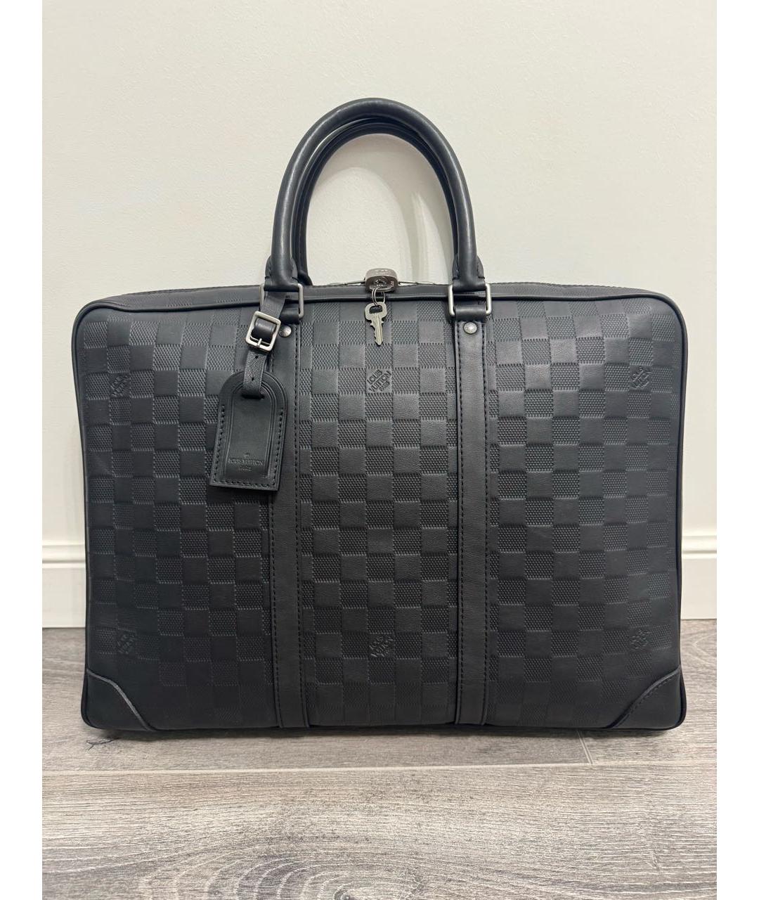 LOUIS VUITTON Черный кожаный портфель, фото 9