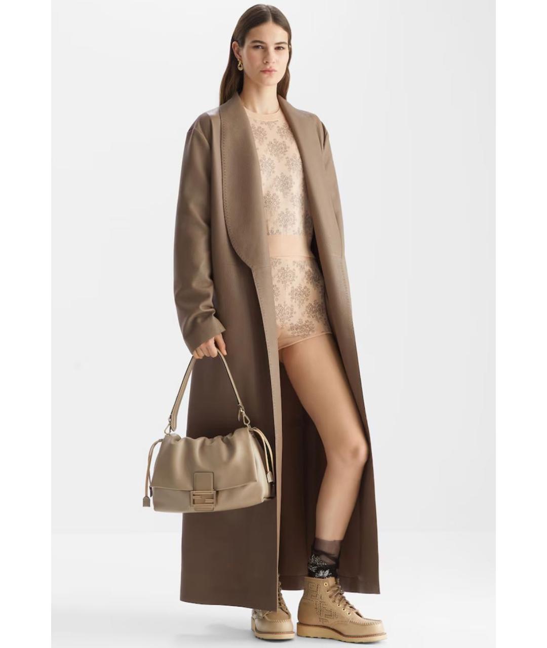 FENDI Зеленые кожаное пальто, фото 4