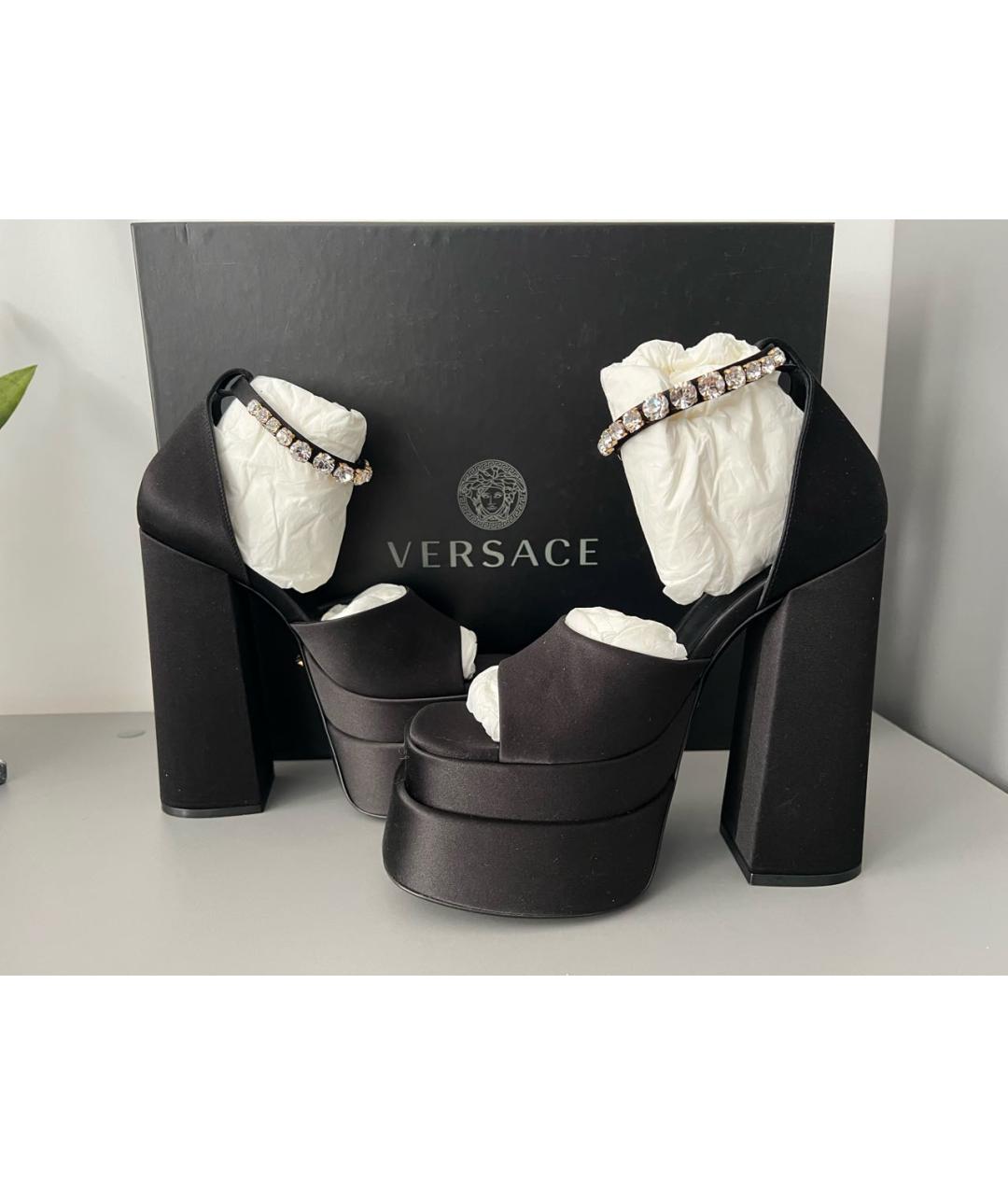 VERSACE Черные текстильные босоножки, фото 7