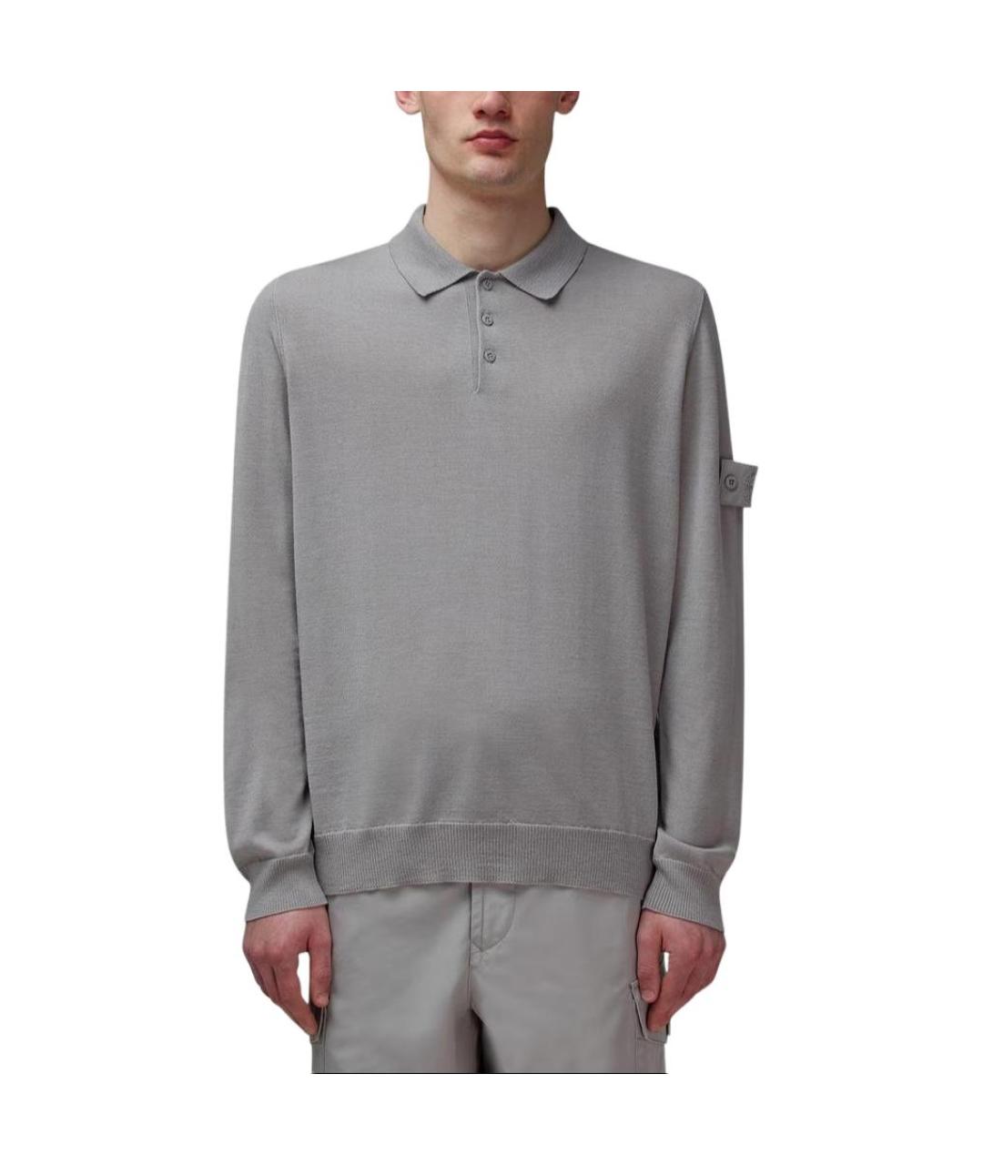 STONE ISLAND Серое поло с длинным рукавом, фото 5