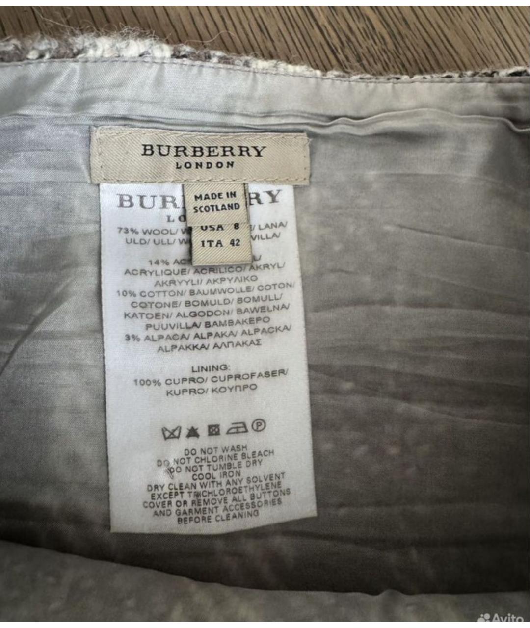 BURBERRY Серая шерстяная юбка мини, фото 3