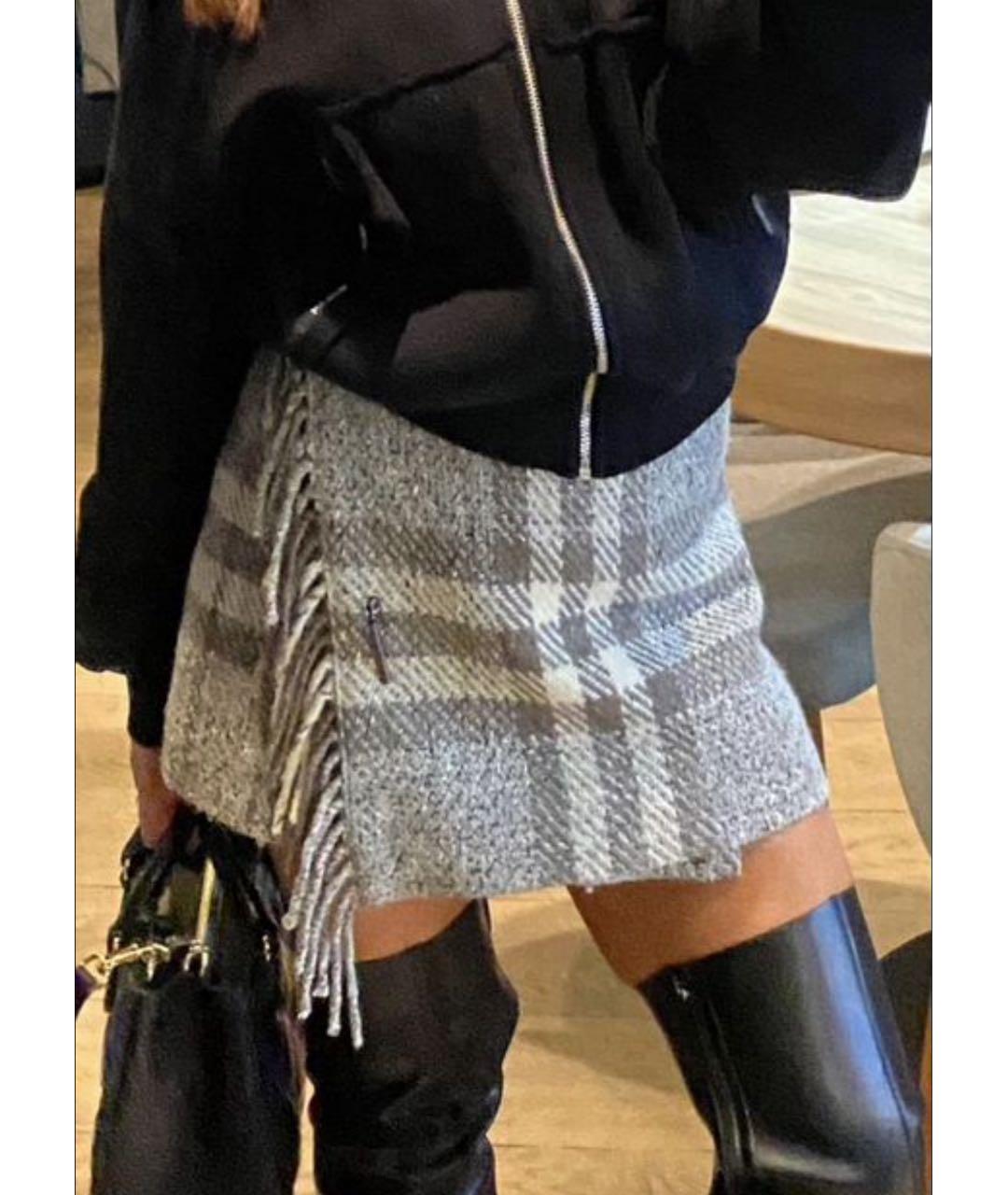 BURBERRY Серая шерстяная юбка мини, фото 4