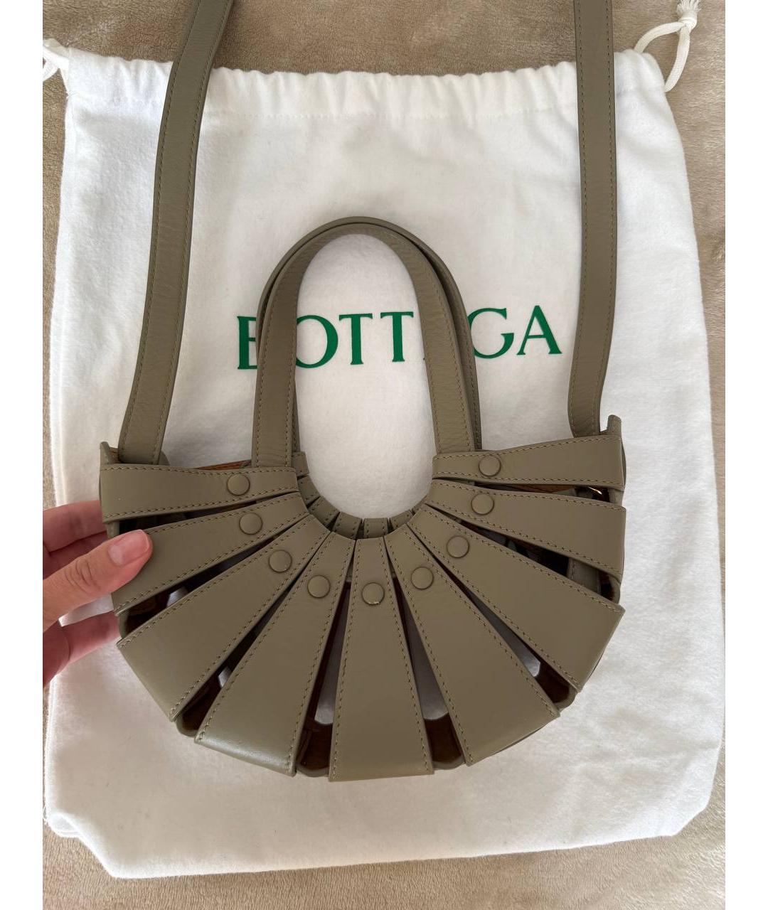 BOTTEGA VENETA Хаки кожаная сумка с короткими ручками, фото 4