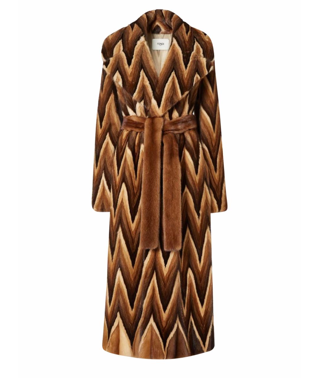 FENDI Коричневая меховая шуба, фото 1