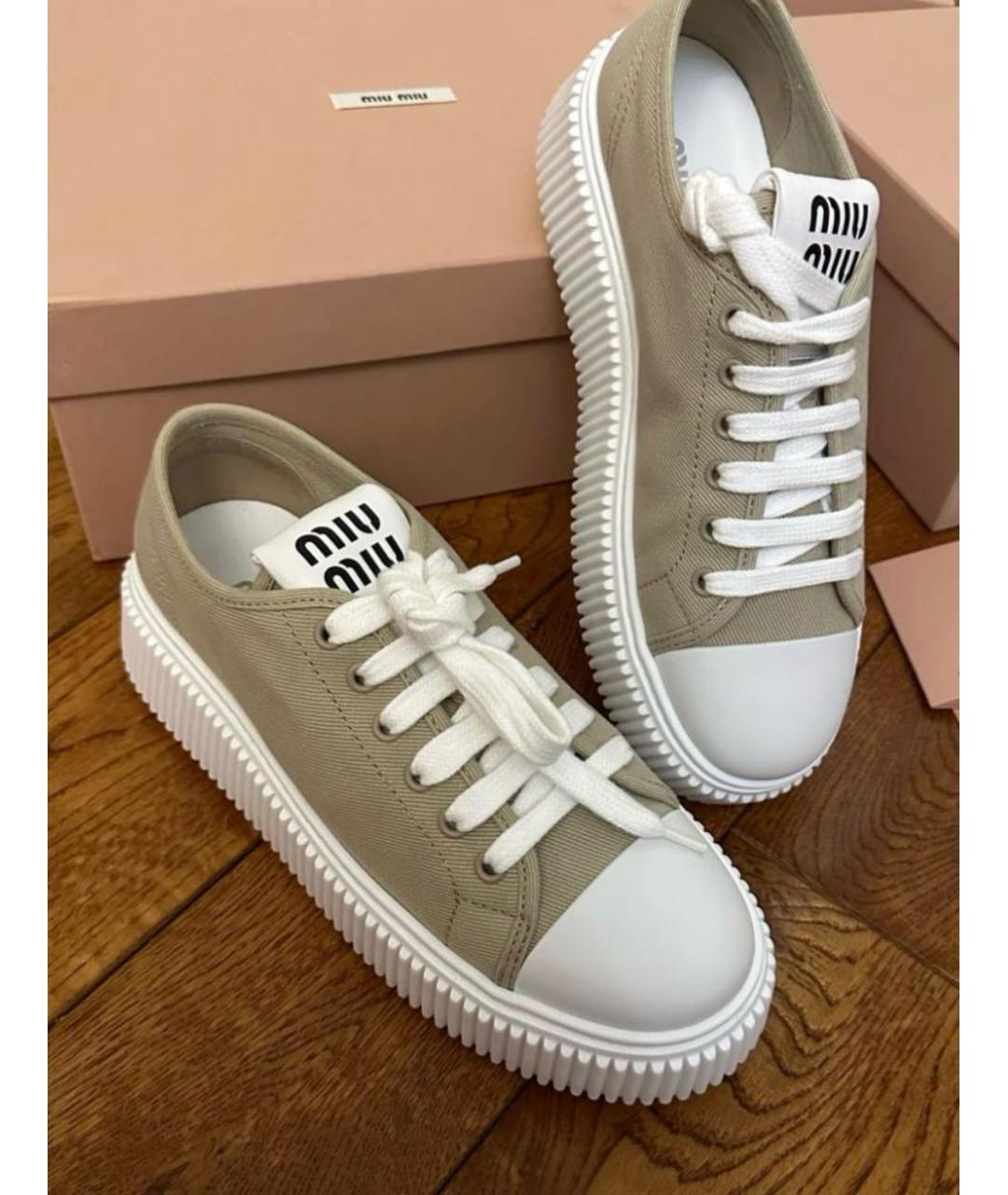 MIU MIU Бежевые текстильные кеды, фото 3