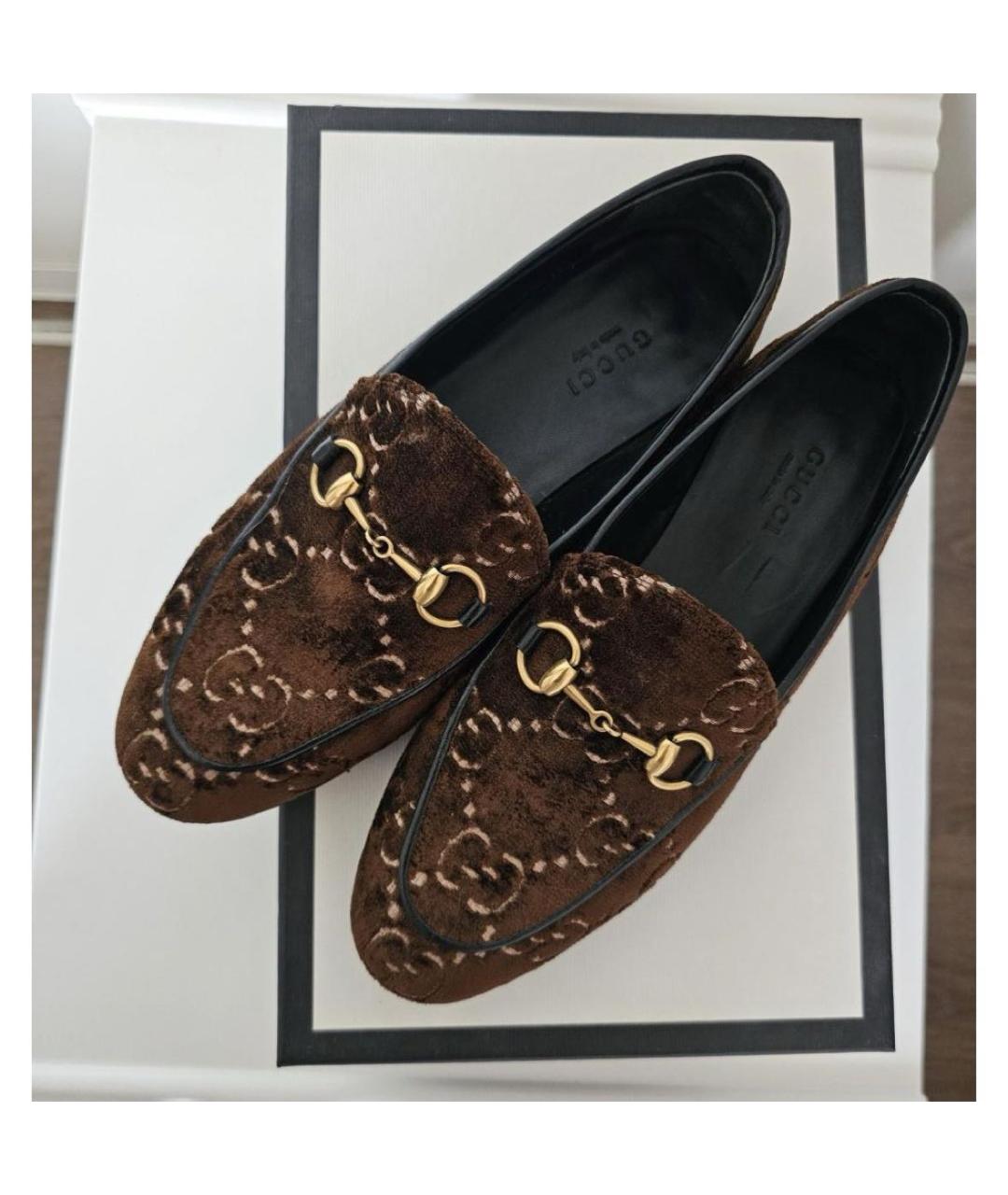 GUCCI Коричневые бархатные лоферы, фото 3