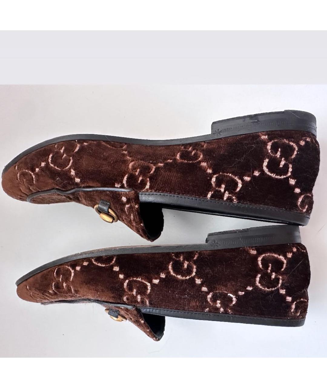 GUCCI Коричневые бархатные лоферы, фото 4