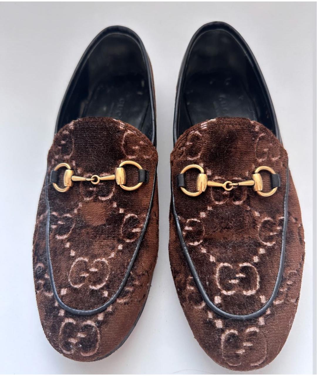GUCCI Коричневые бархатные лоферы, фото 5