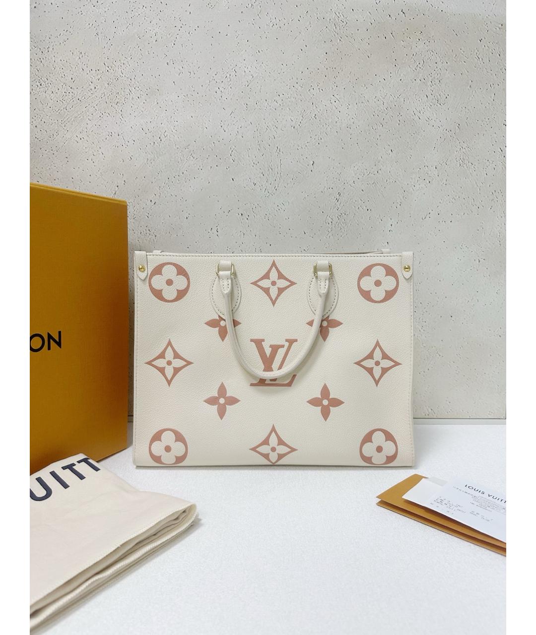 LOUIS VUITTON Бежевая кожаная сумка тоут, фото 7