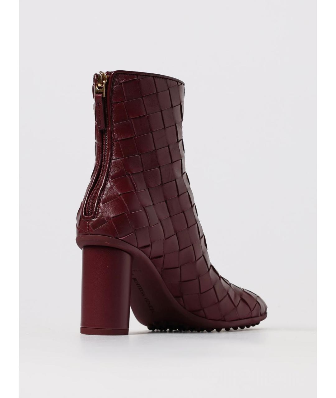 BOTTEGA VENETA Бордовые кожаные ботильоны, фото 3