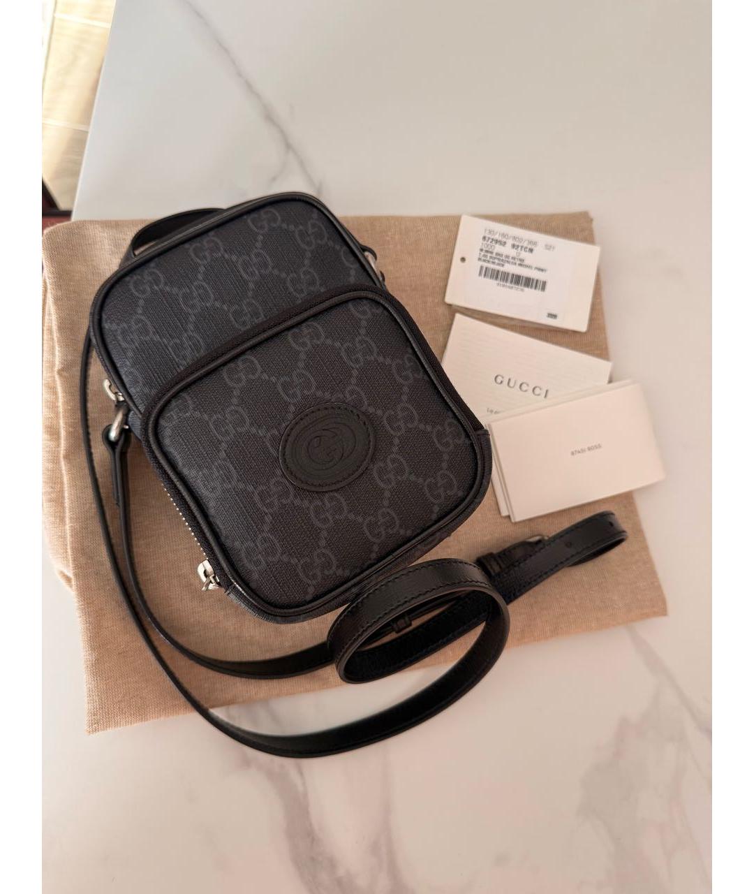 GUCCI Антрацитовая хлопковая сумка на плечо, фото 2