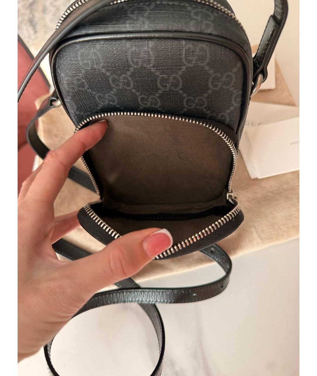 GUCCI Антрацитовая хлопковая сумка на плечо, фото 5