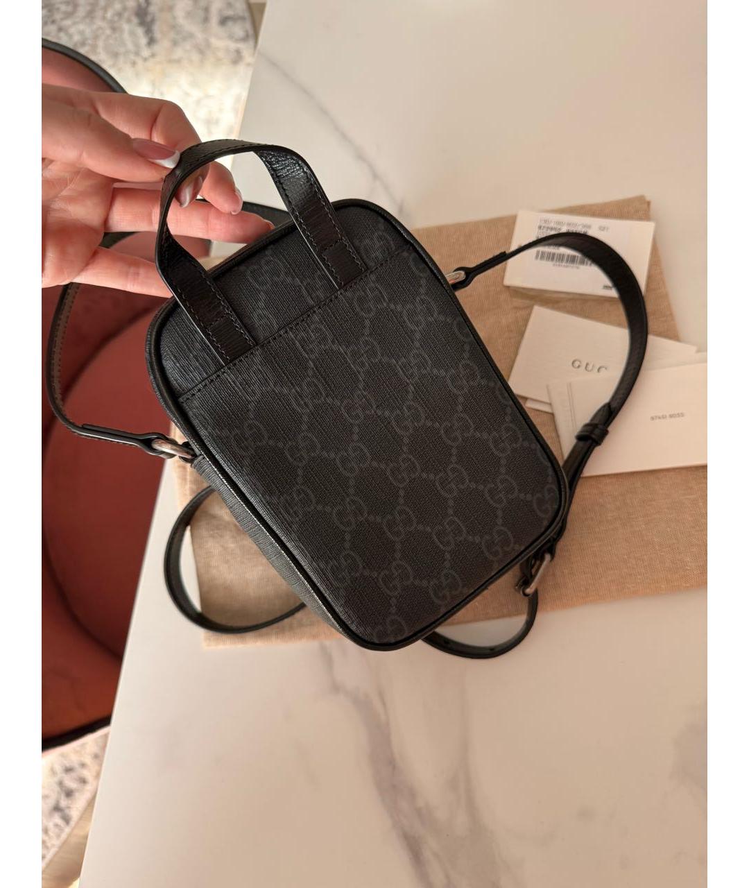 GUCCI Антрацитовая хлопковая сумка на плечо, фото 3