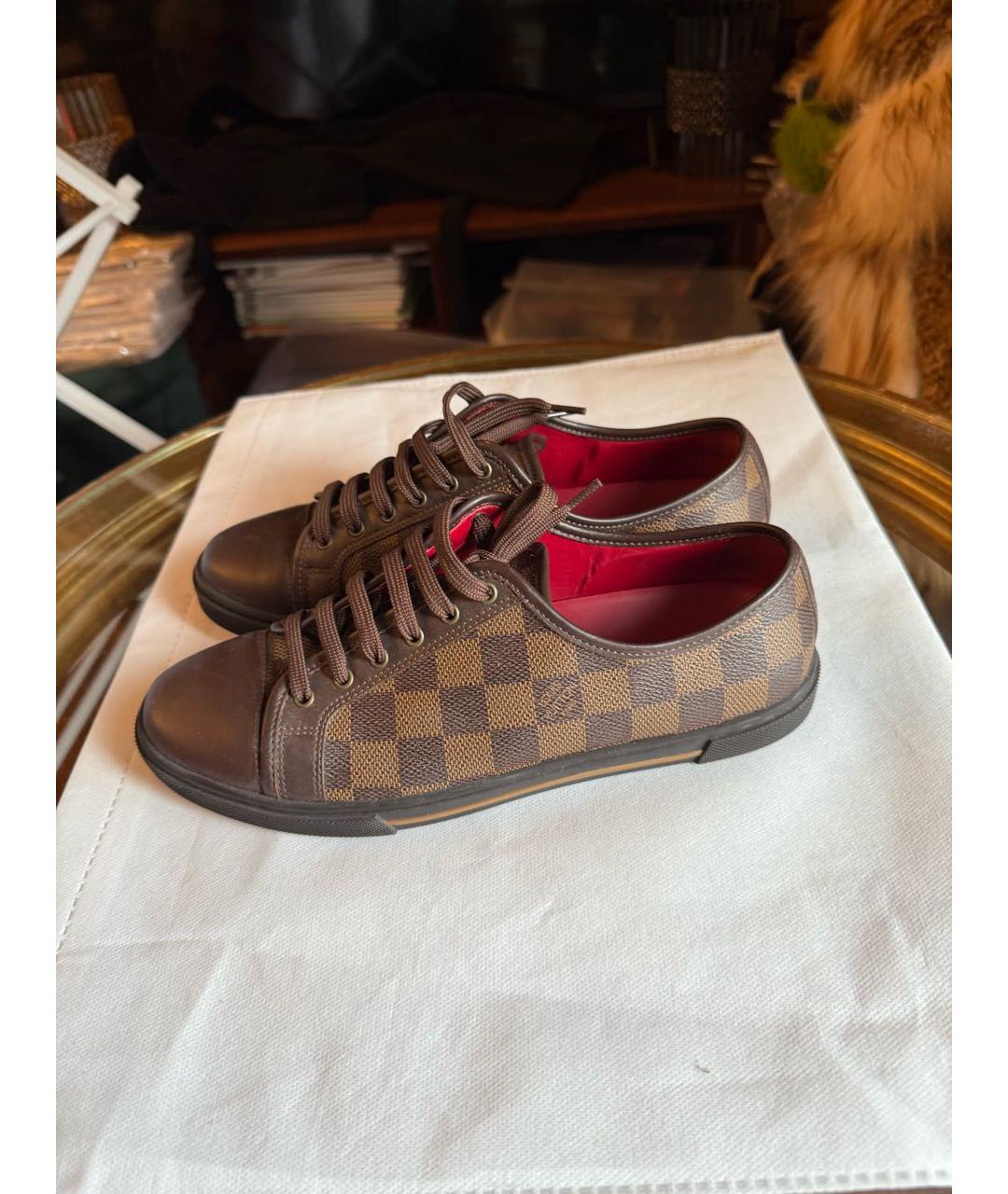 LOUIS VUITTON Коричневые кожаные кеды, фото 7