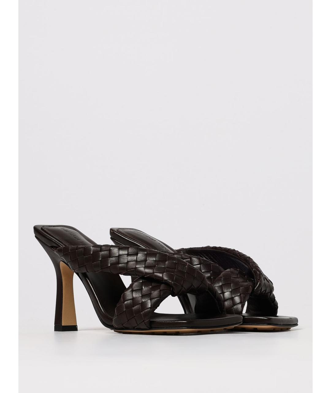 BOTTEGA VENETA Коричневые кожаные мюли, фото 2