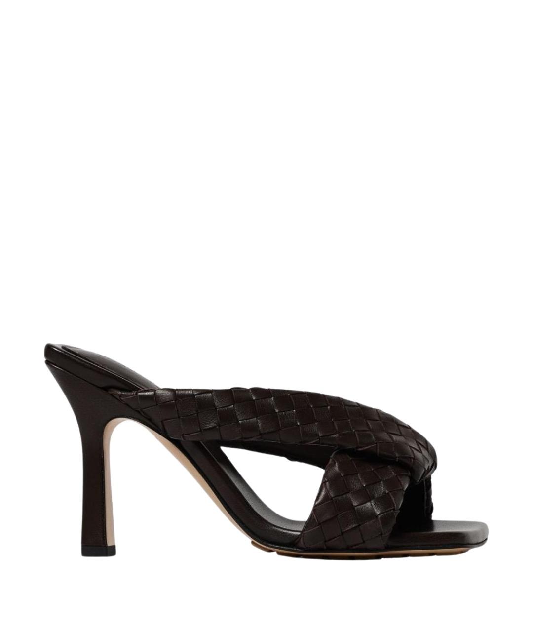 BOTTEGA VENETA Коричневые кожаные мюли, фото 1