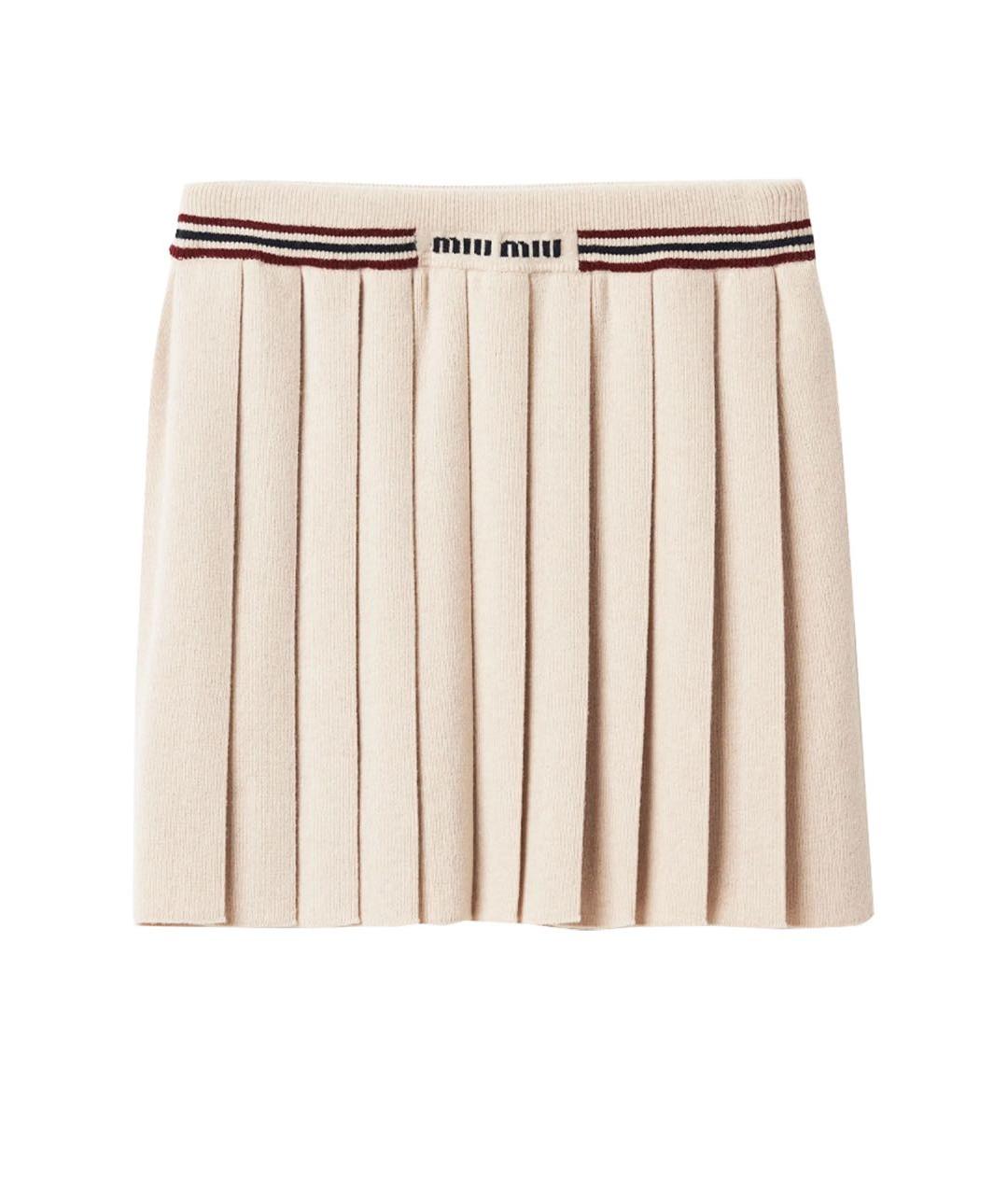 MIU MIU Бежевая кашемировая юбка мини, фото 1