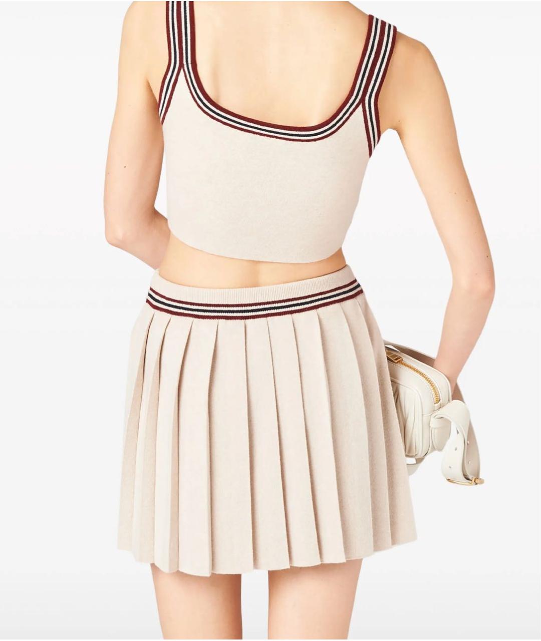 MIU MIU Бежевая кашемировая юбка мини, фото 2