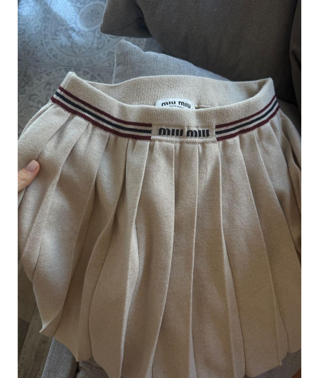 MIU MIU Бежевая кашемировая юбка мини, фото 3