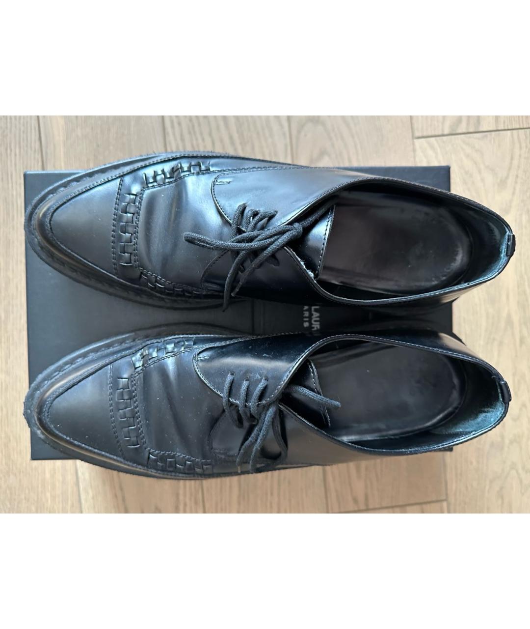 SAINT LAURENT Черные кожаные брогги и оксфорды, фото 3