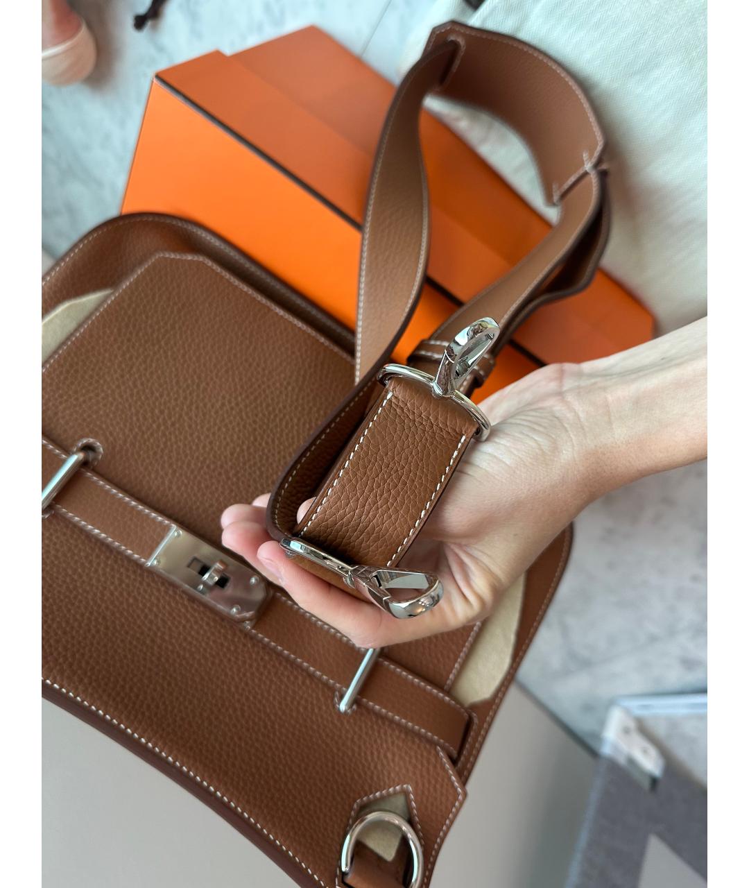 HERMES Бежевая кожаная сумка через плечо, фото 5