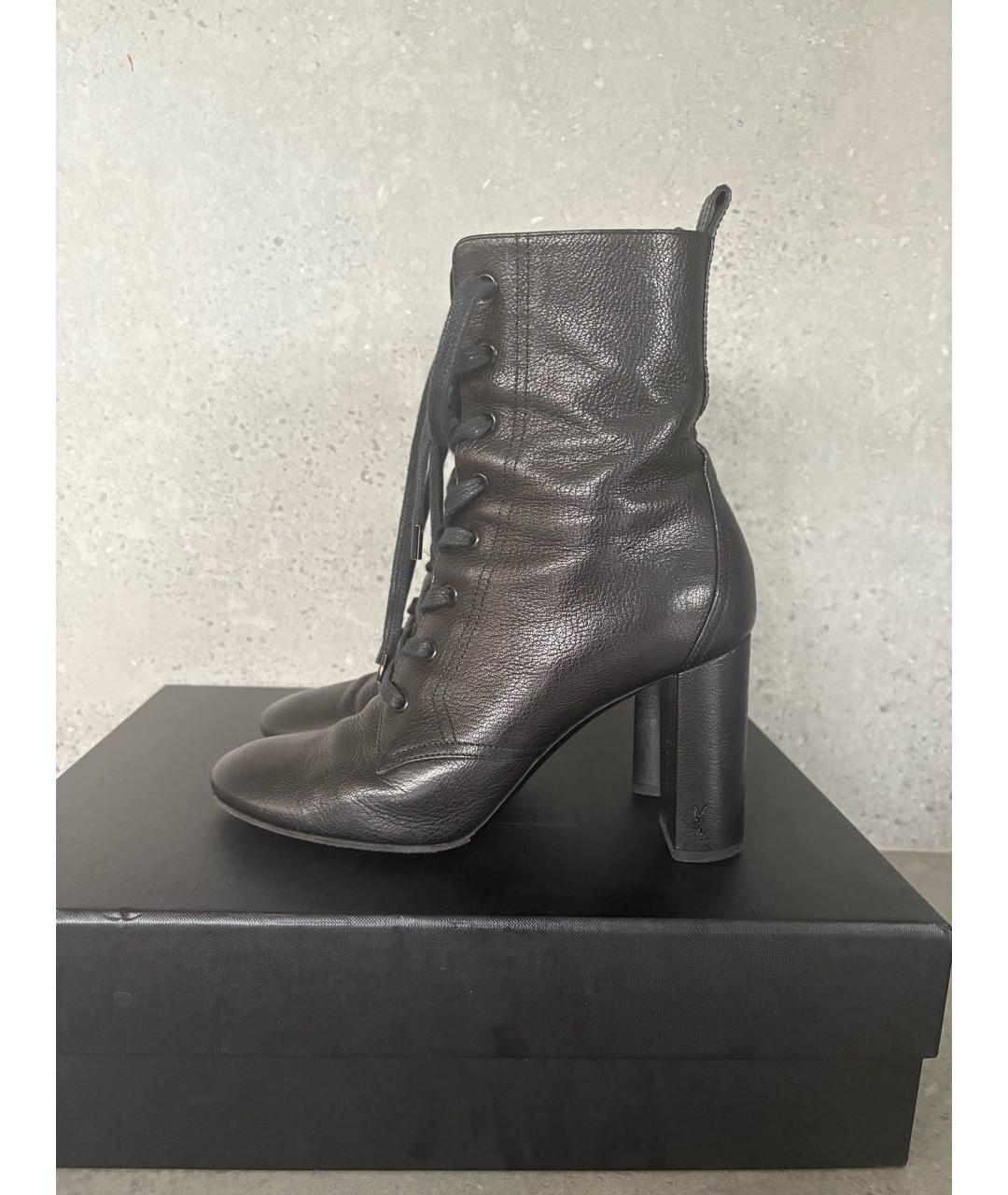 SAINT LAURENT Темно-синие кожаные ботильоны, фото 8