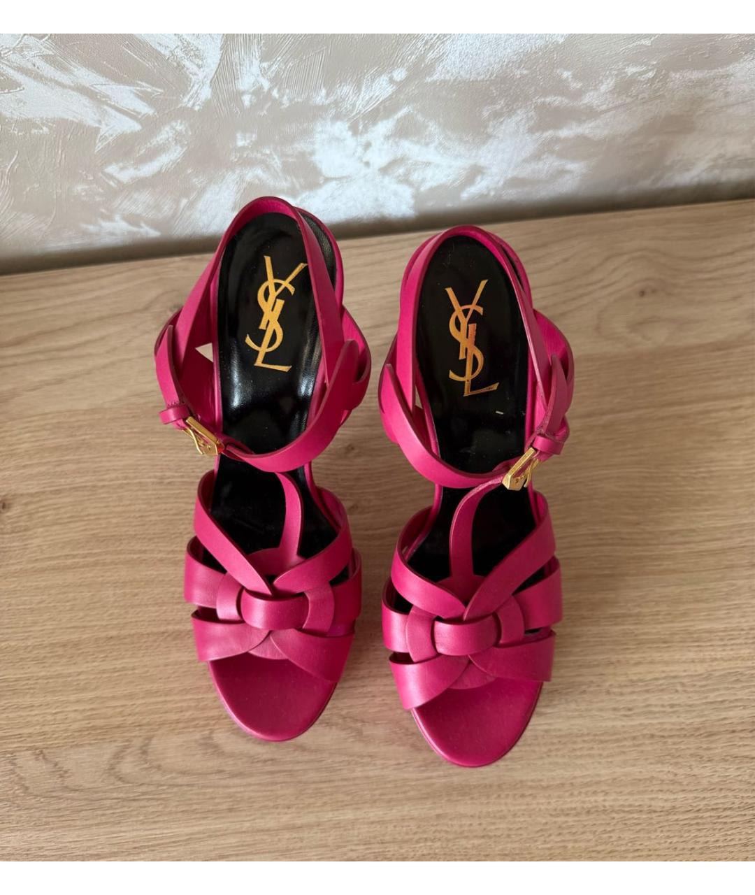 SAINT LAURENT Фуксия кожаные босоножки, фото 2