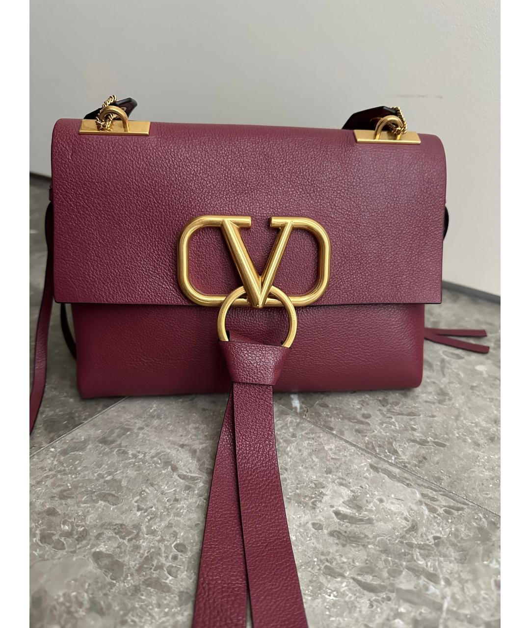 VALENTINO Бордовая кожаная сумка через плечо, фото 2