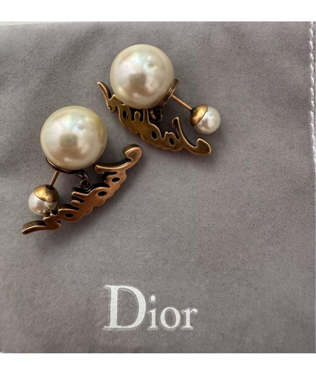 CHRISTIAN DIOR Белые латунные серьги, фото 6