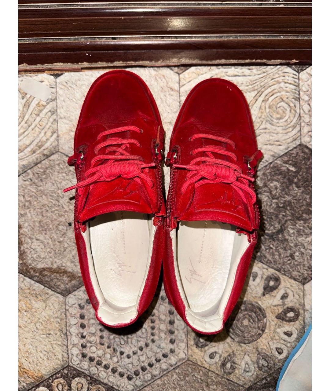GIUSEPPE ZANOTTI DESIGN Красные бархатные кеды, фото 3