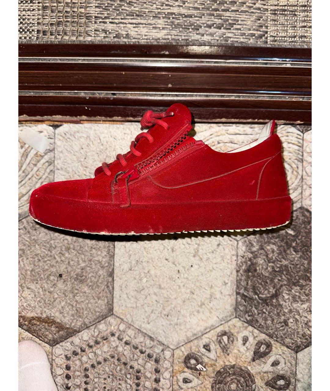 GIUSEPPE ZANOTTI DESIGN Красные бархатные кеды, фото 5