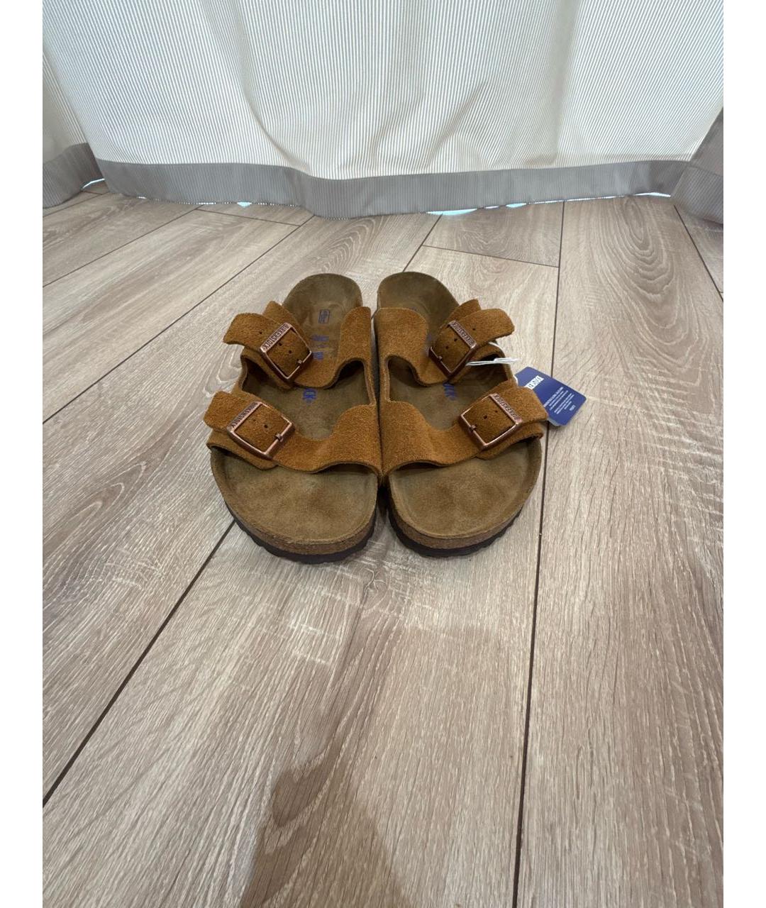 BIRKENSTOCK Коричневые замшевые шлепанцы, фото 2