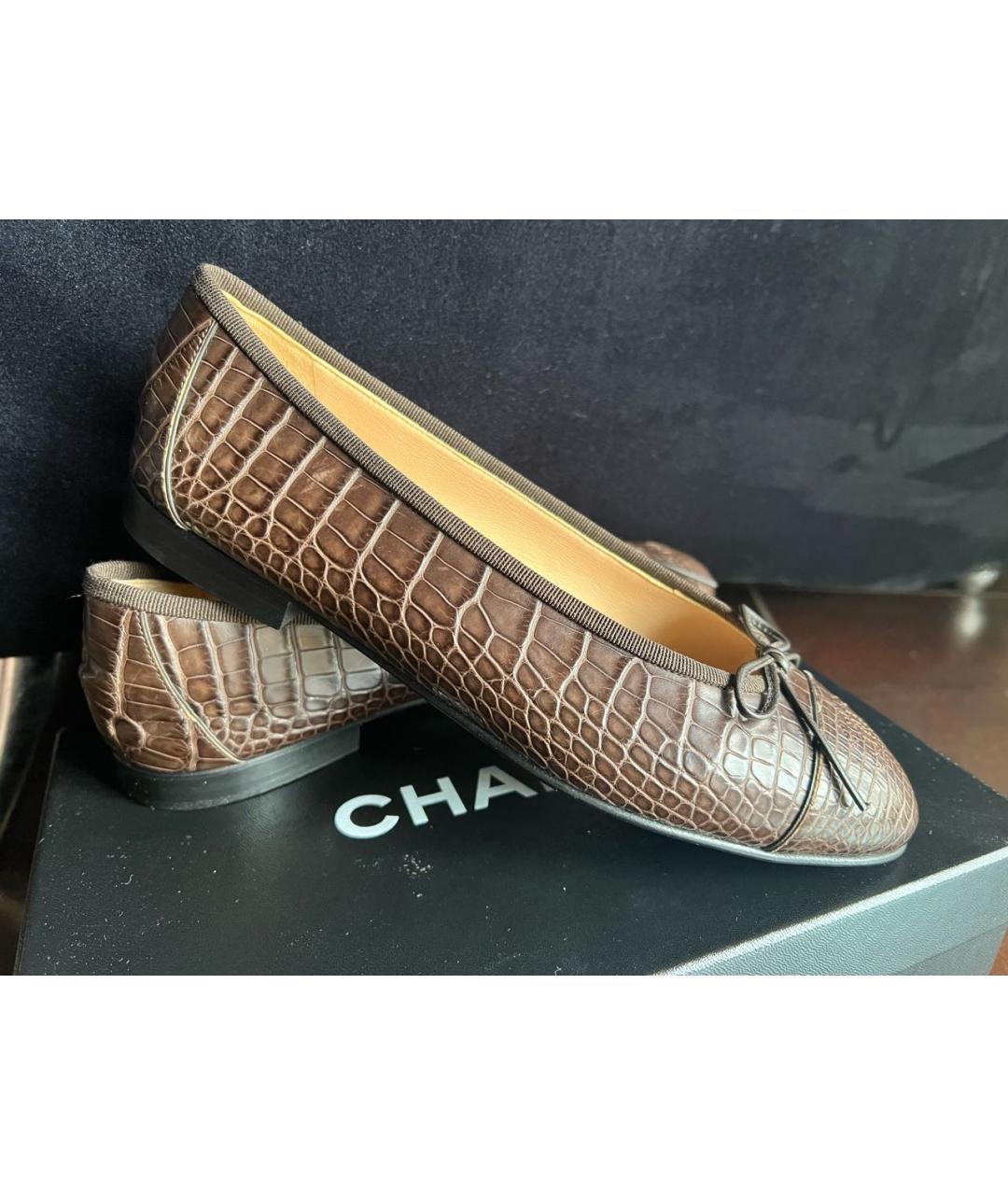 CHANEL Коричневые балетки из экзотической кожи, фото 5