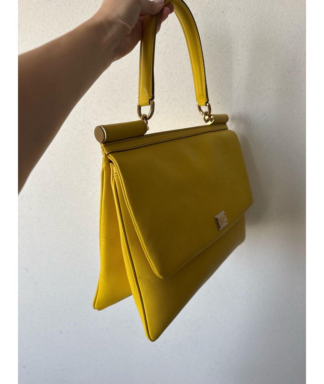 DOLCE&GABBANA Желтая кожаная сумка с короткими ручками, фото 2