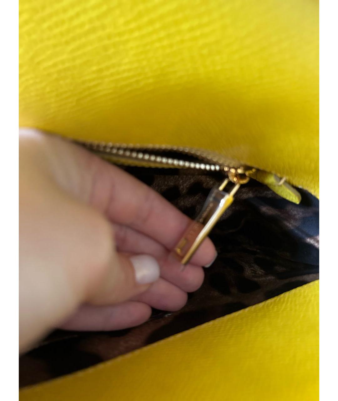 DOLCE&GABBANA Желтая кожаная сумка с короткими ручками, фото 8