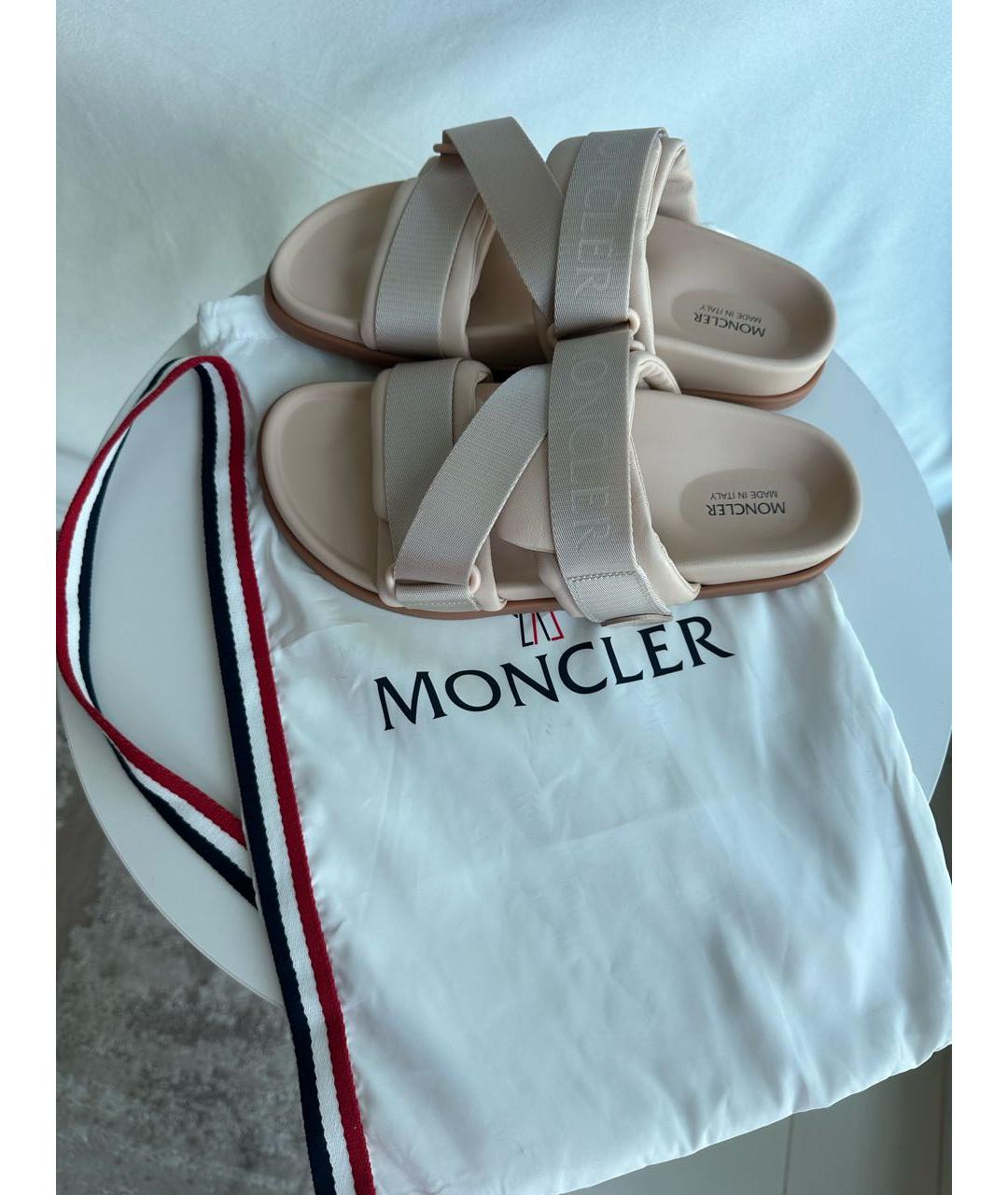 MONCLER Бежевые кожаные шлепанцы, фото 7