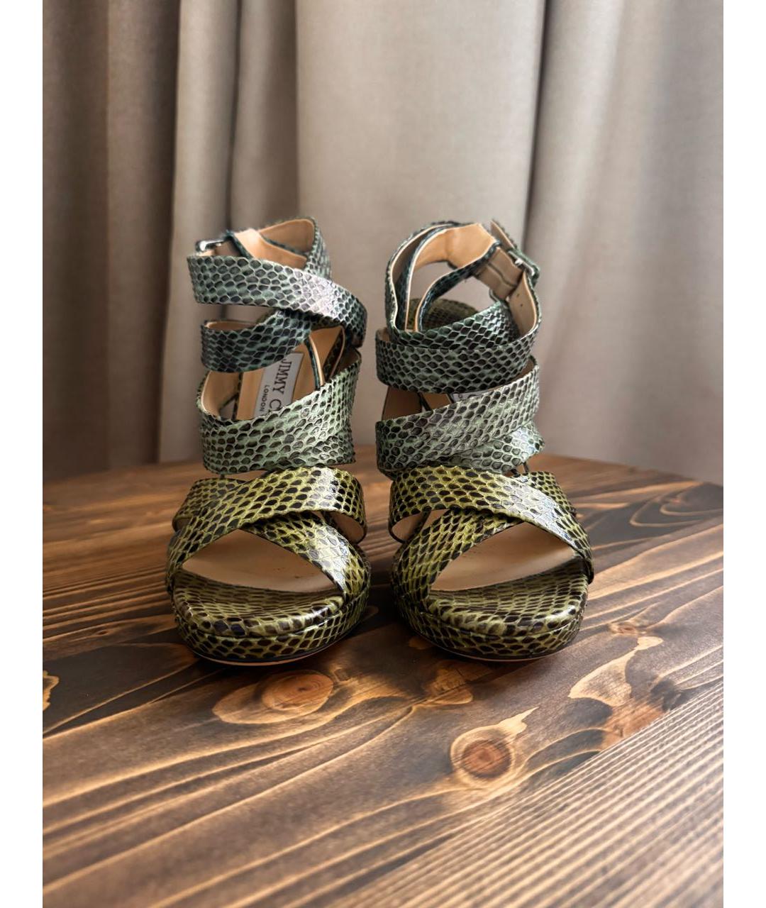 JIMMY CHOO Зеленые босоножки из экзотической кожи, фото 2