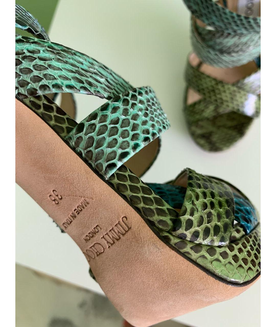JIMMY CHOO Зеленые босоножки из экзотической кожи, фото 5