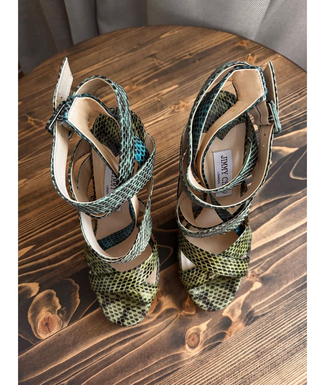 JIMMY CHOO Зеленые босоножки из экзотической кожи, фото 3