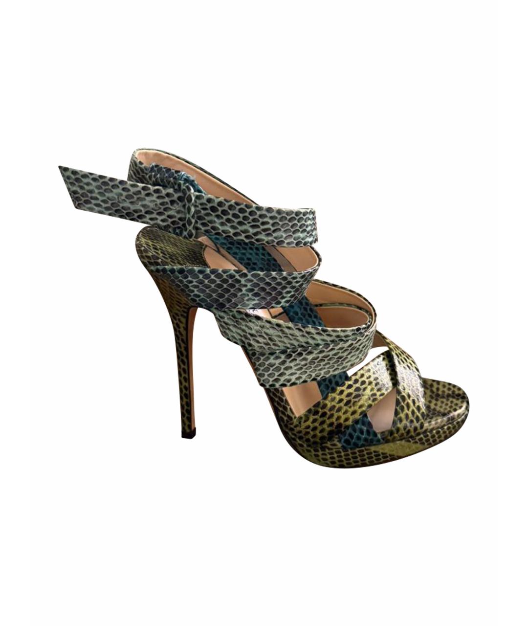 JIMMY CHOO Зеленые босоножки из экзотической кожи, фото 1