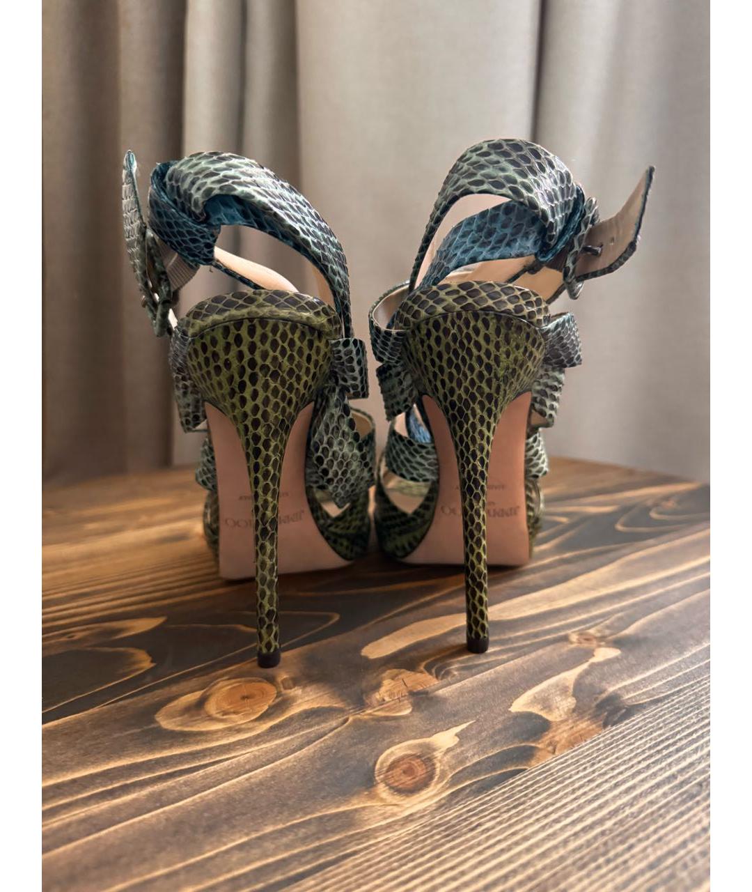 JIMMY CHOO Зеленые босоножки из экзотической кожи, фото 4