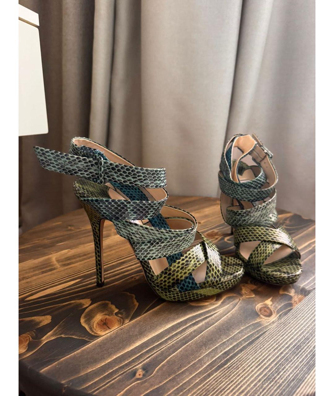 JIMMY CHOO Зеленые босоножки из экзотической кожи, фото 8