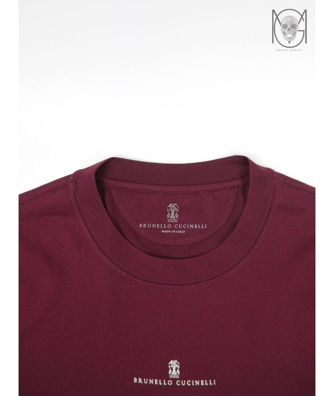 BRUNELLO CUCINELLI Бордовая хлопковая футболка, фото 7
