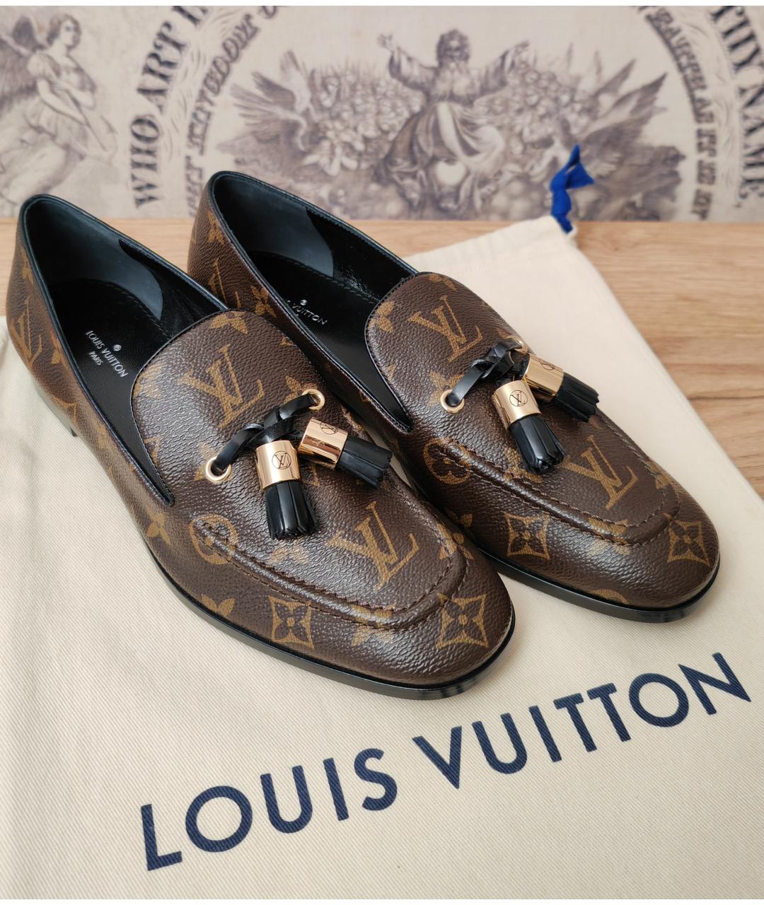 LOUIS VUITTON Коричневые кожаные лоферы, фото 10