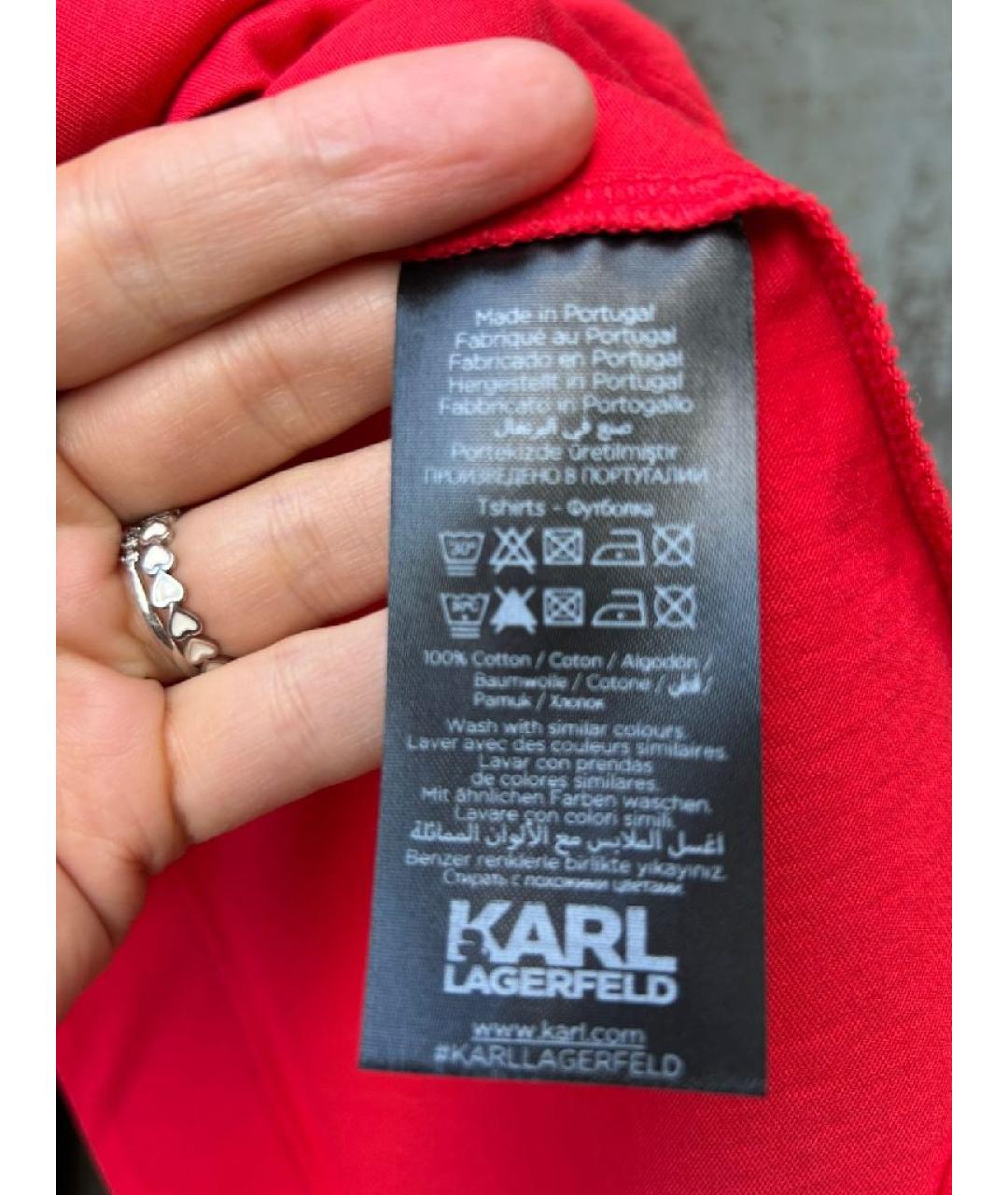 KARL LAGERFELD Красная хлопковая футболка, фото 5