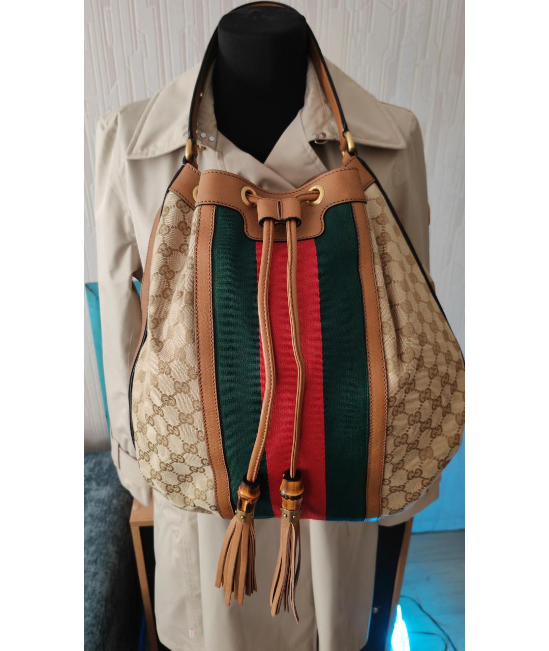 GUCCI Коричневая тканевая сумка через плечо, фото 10