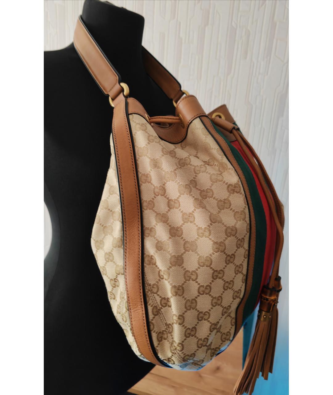 GUCCI Коричневая тканевая сумка через плечо, фото 2